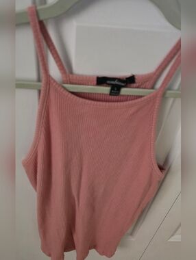 Ambiance Ribbed Dusty Rose Pink Square-Neck Camisole